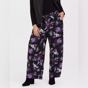 Torrid Wide Leg Pant Purple Floral Crepe Pant Trouser Front Tie Plus Size 0